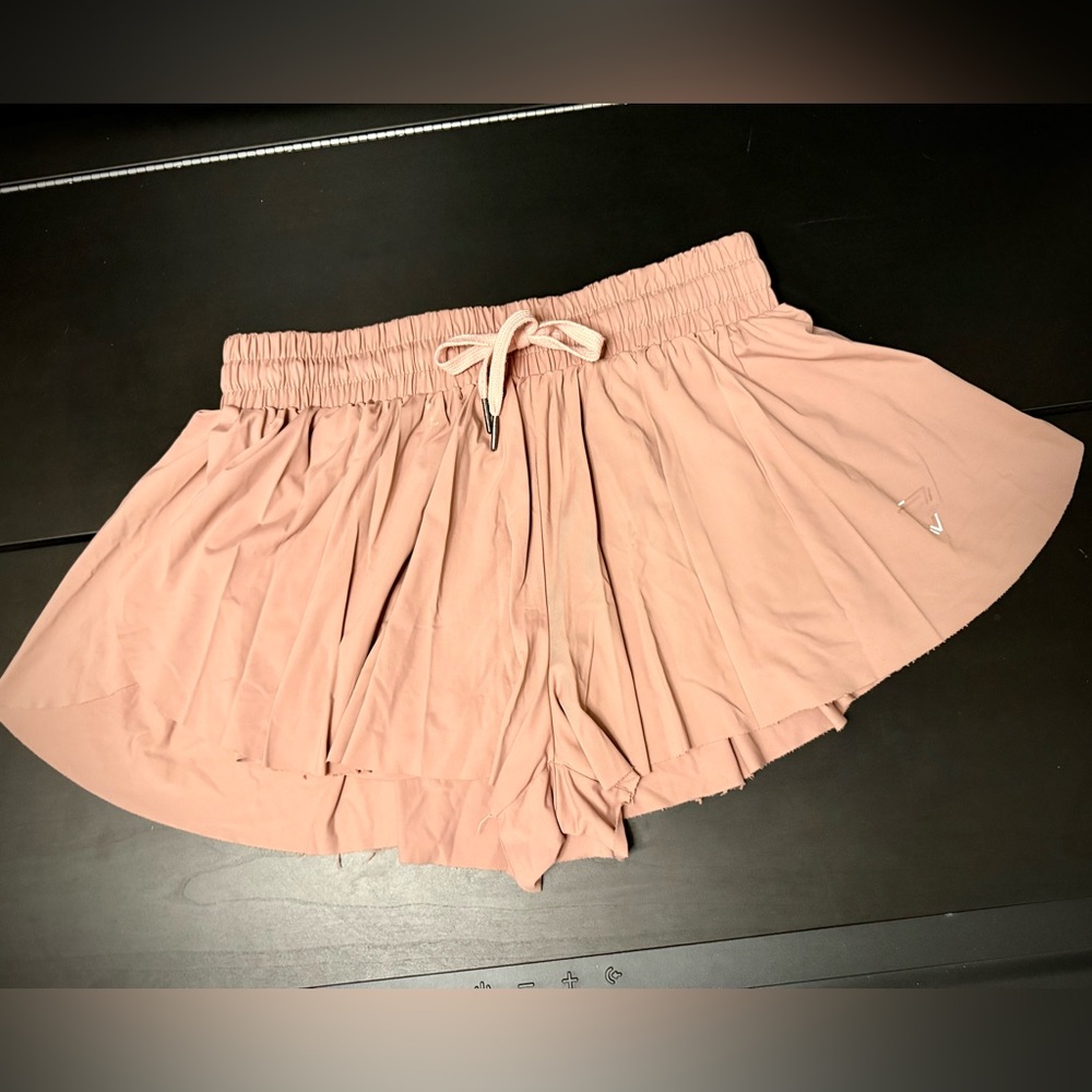 Flowy Blush Pink Athletic Butterfly Running Shorts w/ Built-in Spandex Liner